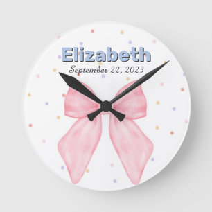 Pink Bow Personalised Custom Name Girl Round Clock