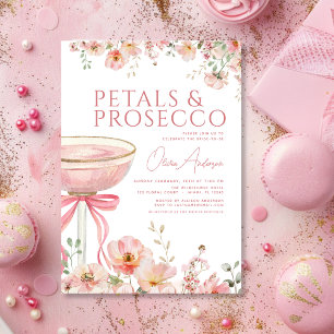 Pink Bow Petals & Prosecco Blush Bridal Shower  Invitation