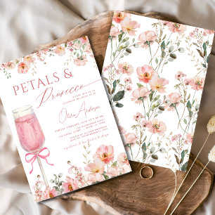 Pink Bow Petals & Prosecco Blush Bridal Shower Invitation