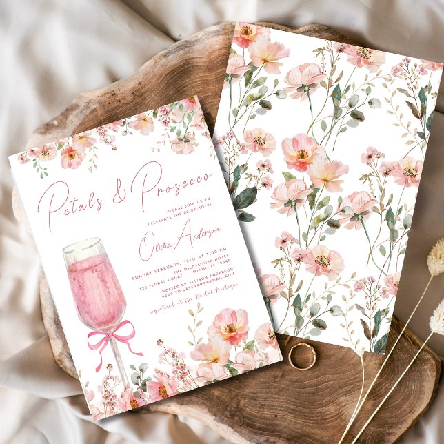 Pink Bow Petals & Prosecco Blush Bridal Shower  Invitation (Creator Uploaded)