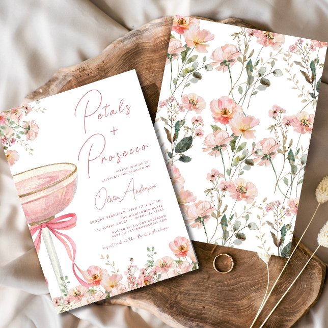 Pink Bow Petals & Prosecco Blush Bridal Shower  Invitation (Creator Uploaded)