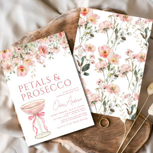 Pink Bow Petals & Prosecco Blush Bridal Shower  Invitation