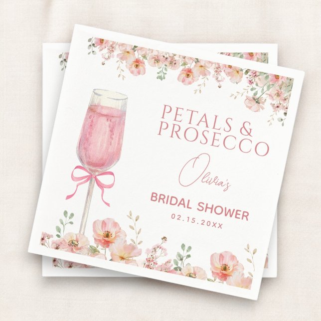 Pink Bow Petals & Prosecco Blush Bridal Shower  Napkin (Creator Uploaded)