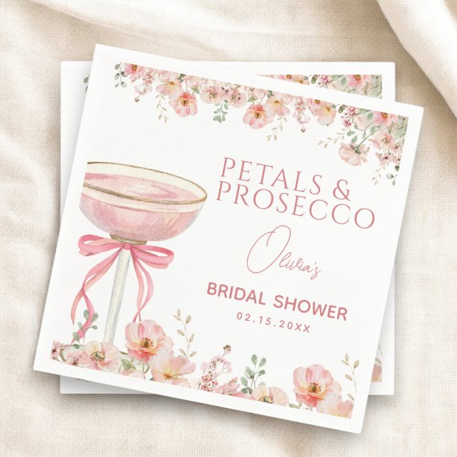 Pink Bow Petals & Prosecco Blush Bridal Shower  Napkin (Creator Uploaded)