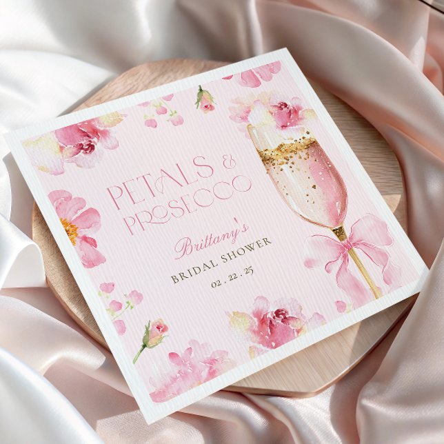 Pink Bow Petals Prosecco Bridal Shower Napkin (Creator Uploaded)