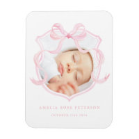 Pink Bow Photo Baby Girl Announcement