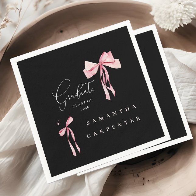 Pink Bow photo black background elegant graduation Napkin (Creator Uploaded)