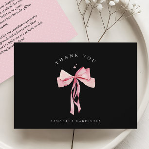 Pink Bow photo black background elegant graduation Thank You Card