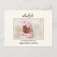 Pink Bow Photo Cream Birth Announcement