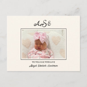 Pink Bow Photo Cream Birth Announcement Postcard
