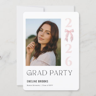 Pink Bow Photo Grad Party Invitation