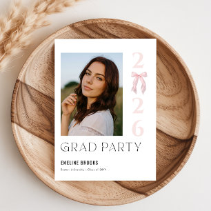 Pink Bow Photo Grad Party Invitation Postcard