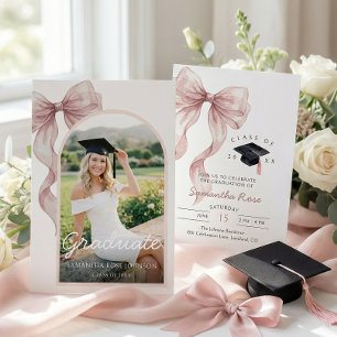 Pink Bow Photo Graduation Invitation