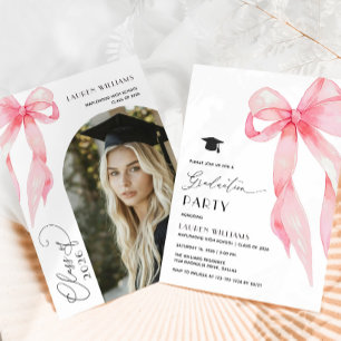 Pink Bow Photo Graduation Party Invitation