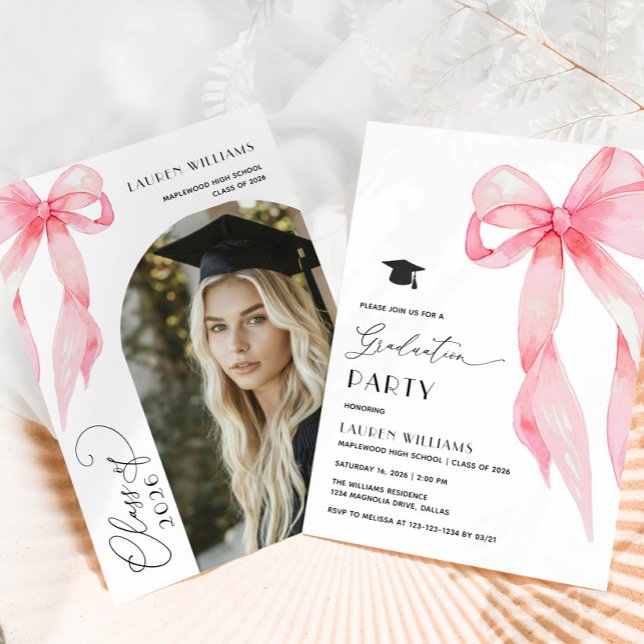 Pink Bow Photo Graduation Party Invitation (Creator Uploaded)