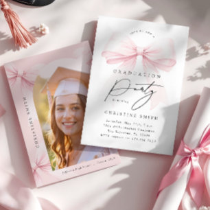 Pink Bow Photo Graduation Party Invitation