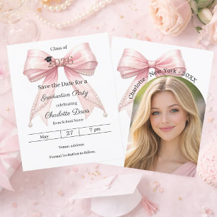 Pink bow photo Graduation party Save the Date card