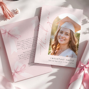 Pink Bow Photo Graduation Thank You Card