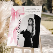 Pink Bow Photo Graduation Welcome Sign
