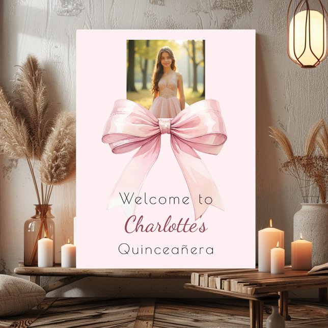 Pink bow photo Quinceanera welcome Poster (Creator Uploaded)