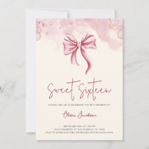 Pink Bow Photo Sweet Sixteen Birthday Invitation