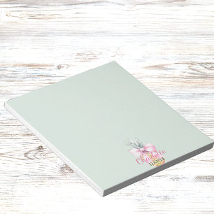 Pink bow pineapple tropical sage green name notepad