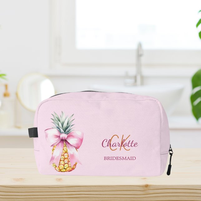 Pink bow pineapple tropical summer bridesmaid dopp kit (Creator Uploaded)