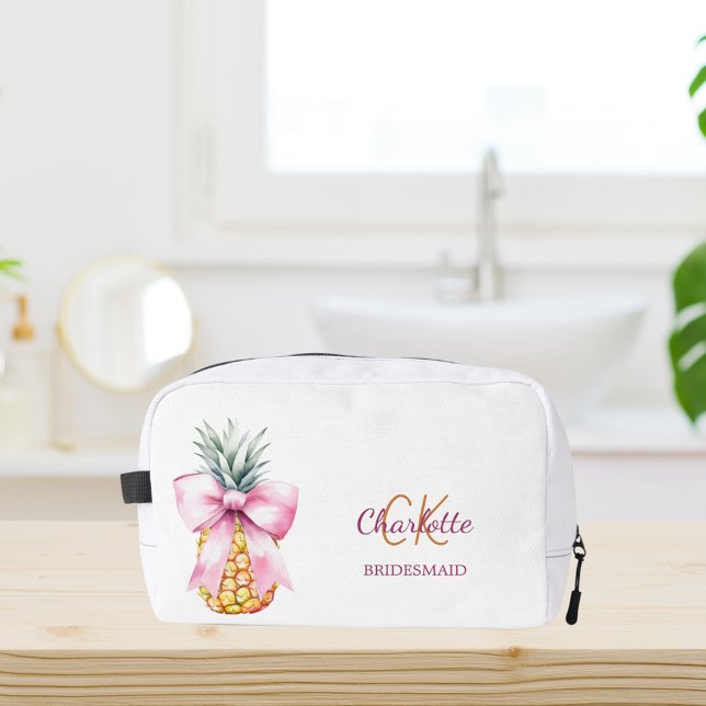 Pink bow pineapple tropical summer bridesmaid dopp kit (Creator Uploaded)