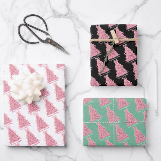 Pink Bow Pink Christmas Tree Wrapping Paper Sheet