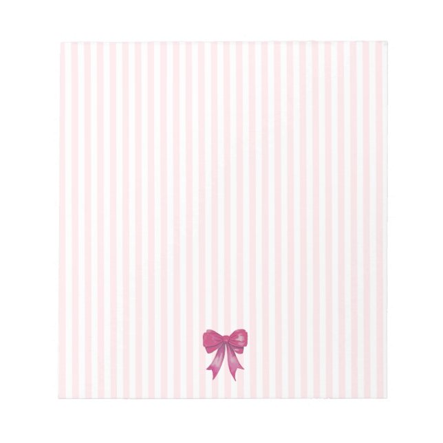 Pink Bow Pink Stripe Preppy Notepad (Front)