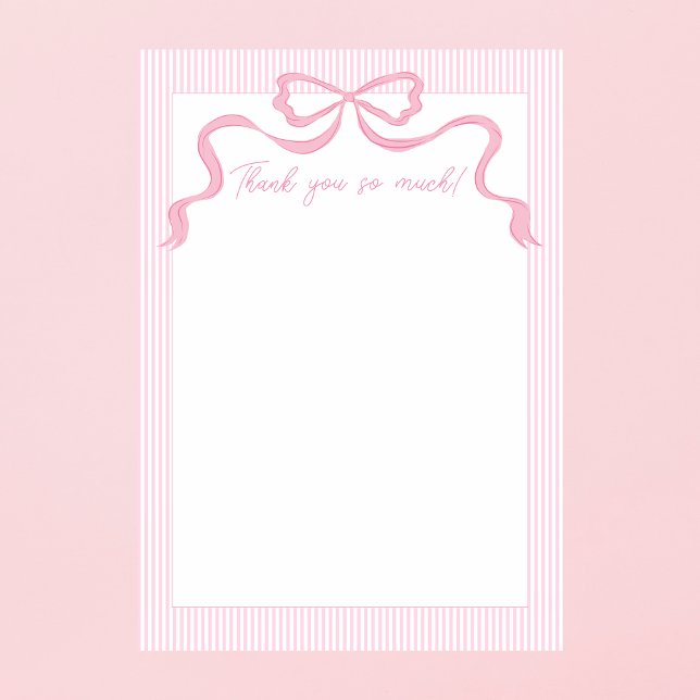 Pink Bow, Pink & White Ribbon Thank You Card (Creator Uploaded)