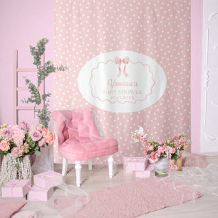 Pink Bow Polka Dot Baby Shower Baby Girl Coquette Tapestry