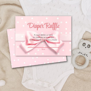 Pink Bow Polka Dots Diaper Raffle Enclosure Card