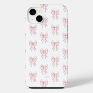 Pink Bow Preppy Coquette Pattern Monogram Initials iPhone 14 Plus Case
