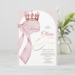 Pink Bow Princess 1st Birthday Invitation