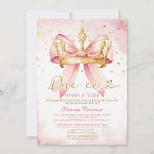 Pink Bow Princess ONE-CE Upon a time 1st birthday Invitation