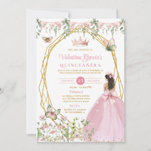 Pink Bow Princess Quinceañera Butterfly Garden Invitation