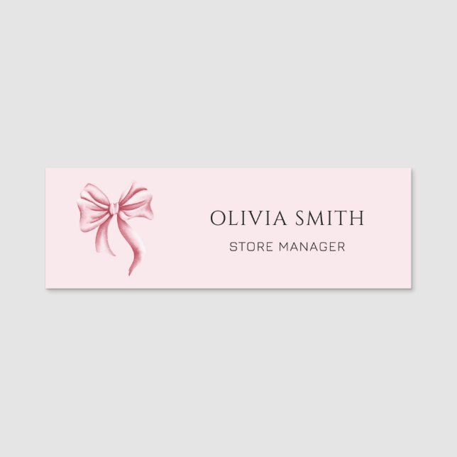 Pink Bow Professional Small Business Name Tag (Front)