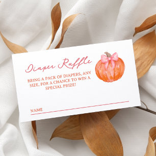 Pink Bow Pumpkin Baby Shower Diaper Raffle Enclosure Card