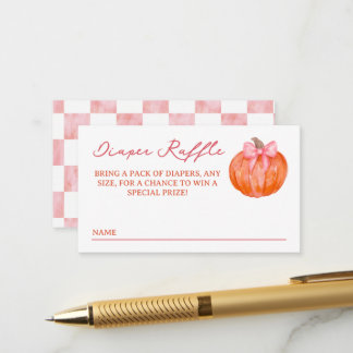 Pink Bow Pumpkin Baby Shower Diaper Raffle Enclosure Card