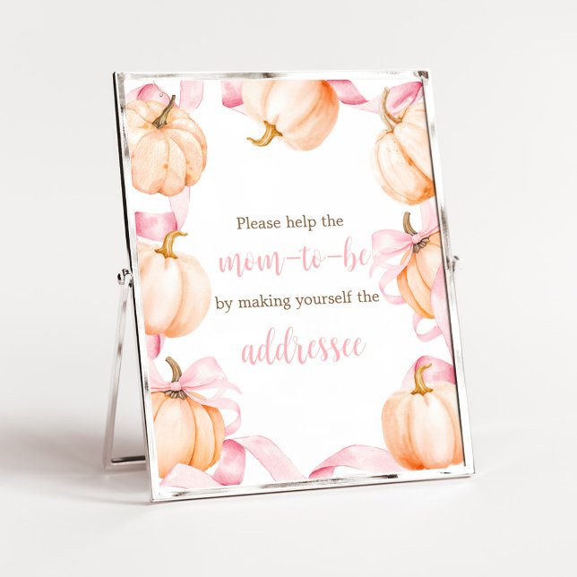 Pink Bow Pumpkin Baby Shower Envelope Station Sign (Girl Bow Pumpkin Baby Shower Envelope Station Sign)