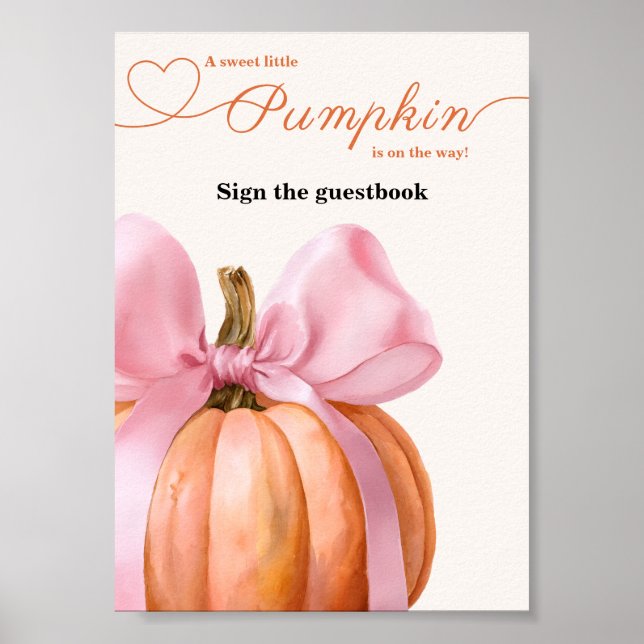 Pink Bow Pumpkin Baby Shower Guestbook Sign  (Front)