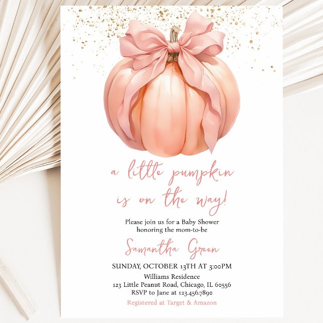 Pink Bow Pumpkin Baby Shower Invitation (Creator Uploaded)