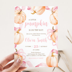 Pink Bow Pumpkin Baby Shower Invitation