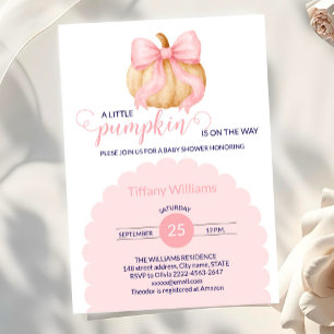Pink bow pumpkin baby shower minimalistic  invitation