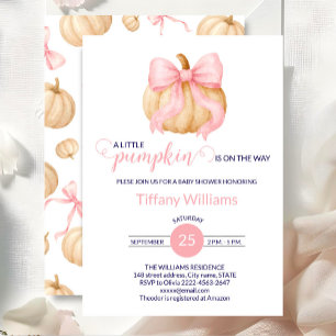 Pink bow pumpkin baby shower minimalistic invitation