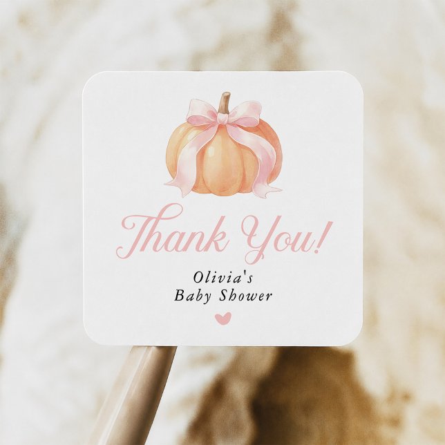Pink Bow Pumpkin Baby Shower Square Sticker (Creator Uploaded)