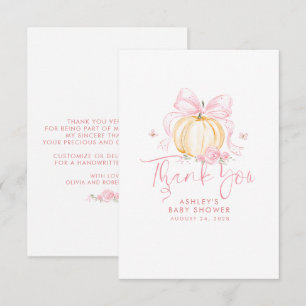 Pink Bow Pumpkin Baby Shower Thank You Card