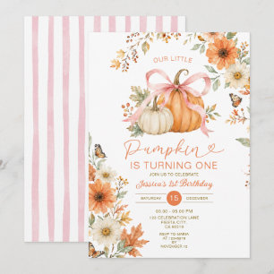 Pink Bow Pumpkin Birthday Invitation