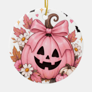 Pink Bow Pumpkin Coquette Halloween Ceramic Tree Decoration